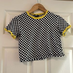 Riot Queen Black, yellow, and white checkered crop top